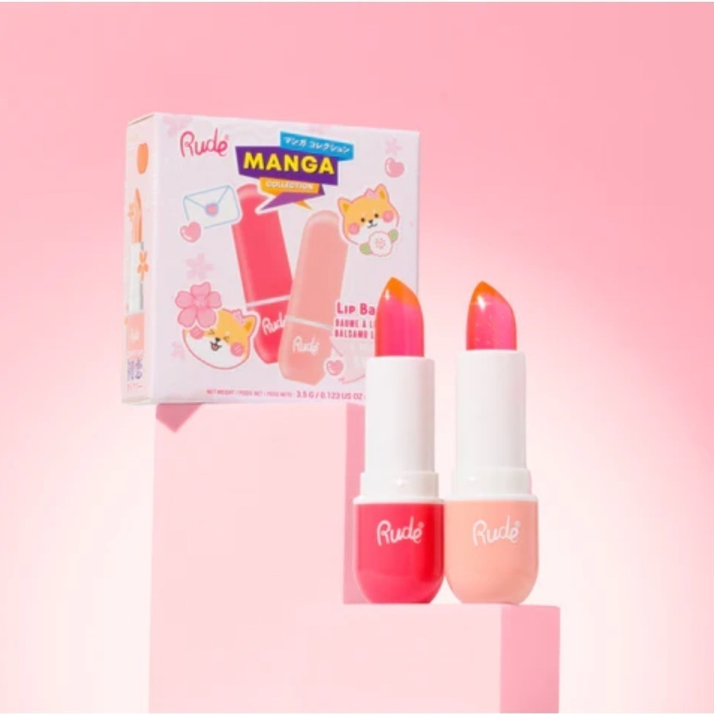 Rude Manga Watermelon & Peach Lip Cosmetic Collection Balm Set. New In Box